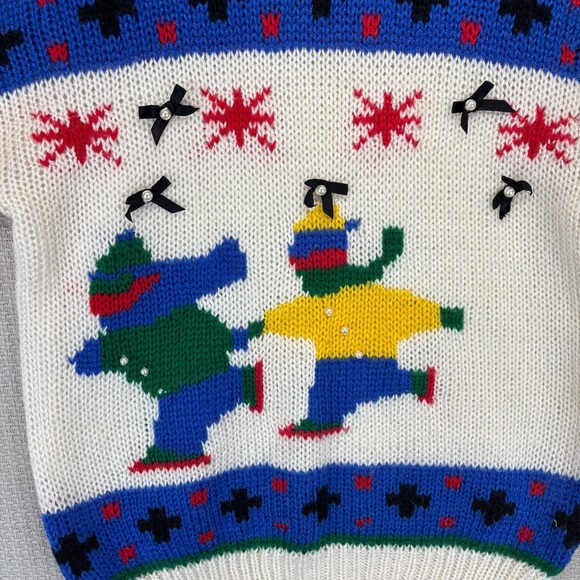 Adell Barre Small Novelty Christmas Winter Knit Sweater Granny Cottage Ice Skate - Picture 2 of 7